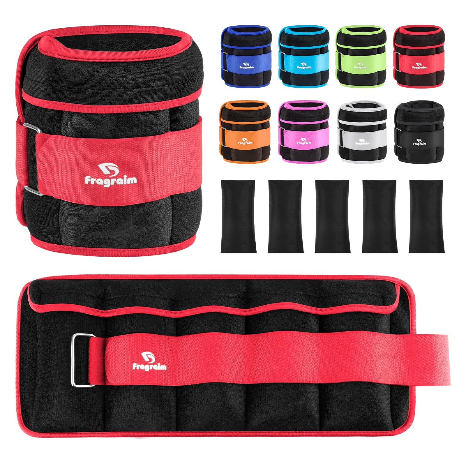 Fragraim Adjustable Ankle Weights 1-3/4/5/6/8/10/12/15/20 LBS Pair with Removable Weight for Jogging, Gymnastics, Aerobics, Physical Therapy
