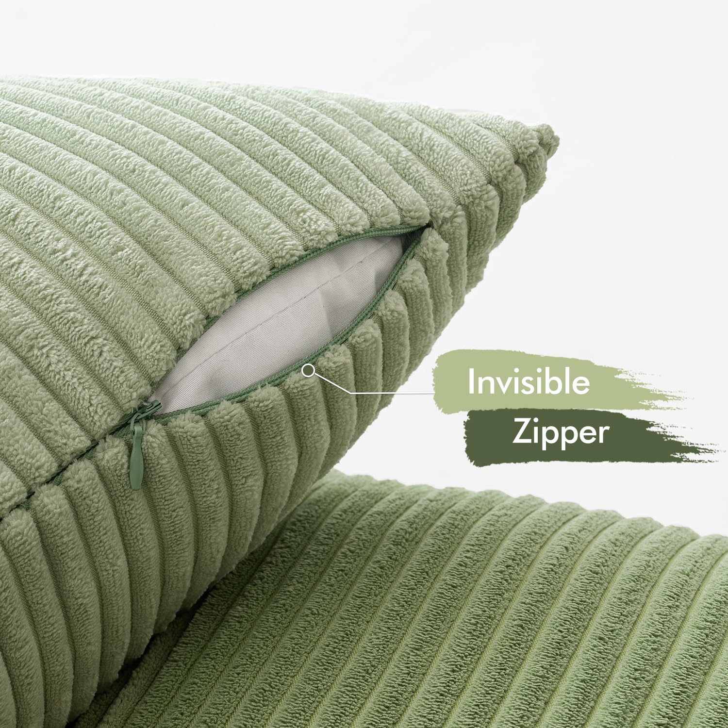 4er Set Kordsamt Kissenbezug Kissenbezüge Kissenhülle Sofakissen Dekokissenbezug Couchkissen Weich für Sofa Schlafzimmer Wohnzimmer Büro, 40x40 cm, Grün Serie