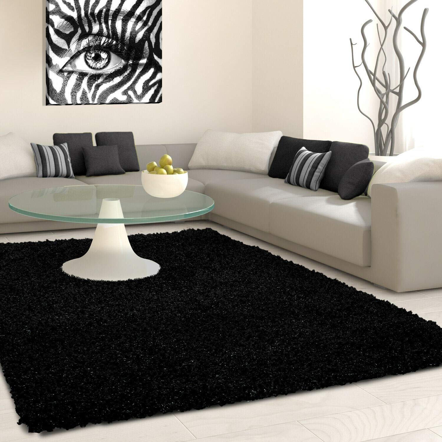 SHAGGY Rug Rugs Living Room Large Soft Touch 5cm Thick Pile Modern Bedroom Living Room Area Rugs Non Shed (Black, 160cm x 230cm (5.5ft x 7.5ft))