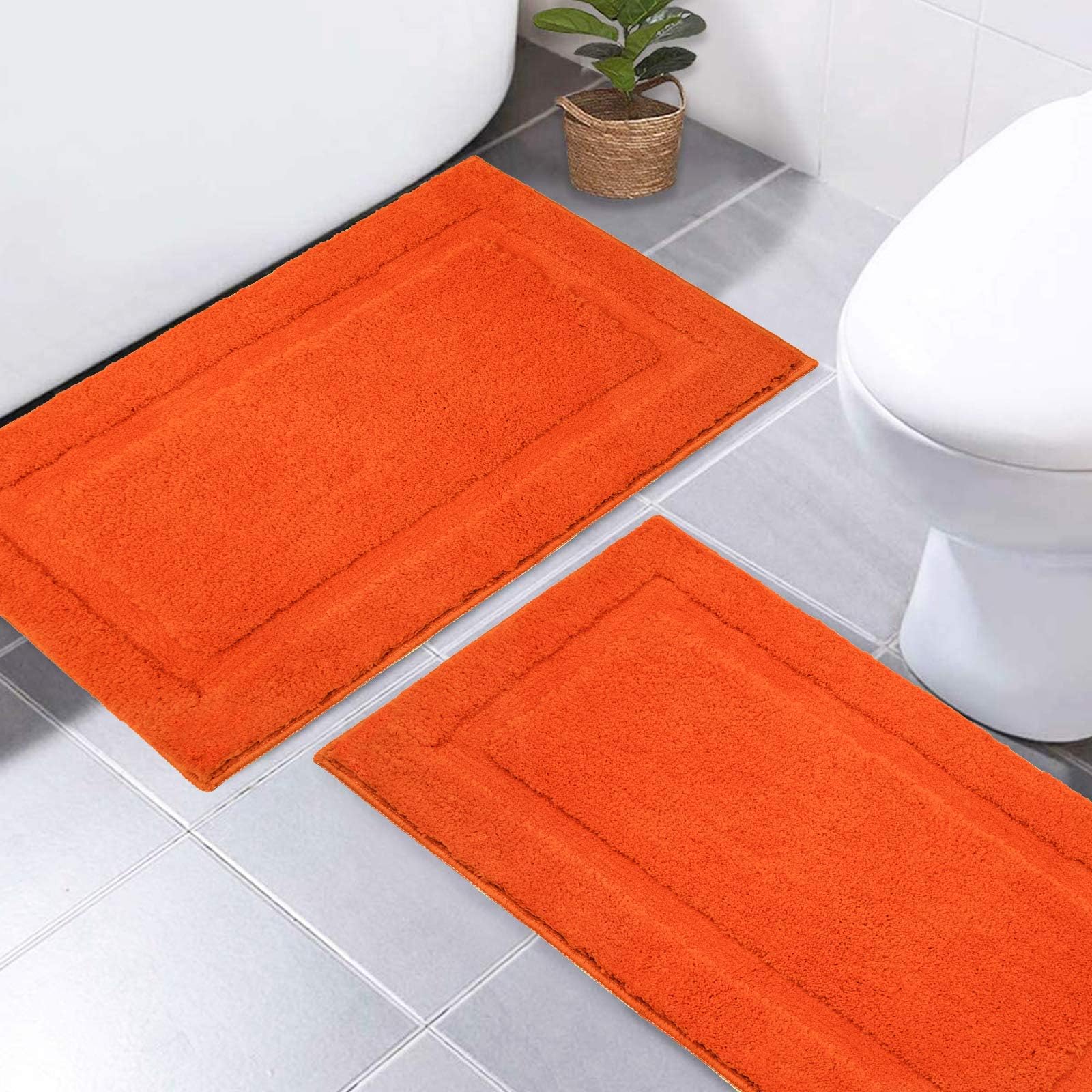 SHACOS Super Soft Bathroom Rugs Sets 2 Pieces 20x32 inch Bath Mats Non Slip Washable Microfiber Bathroom Mats Absorbent Bath Rugs Shower Rugs, Orange