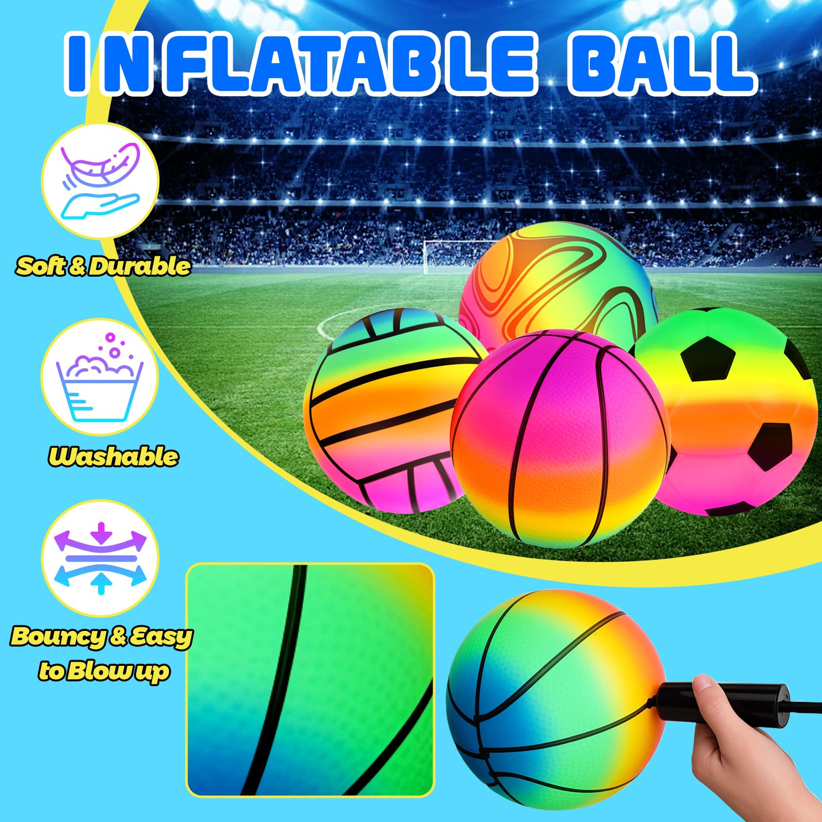 Picabika 8.5'' Colorful Playground Balls, Inflatable Balls for Kids and Toddlers with Air Pump Basketball, Volleyball - Image 2