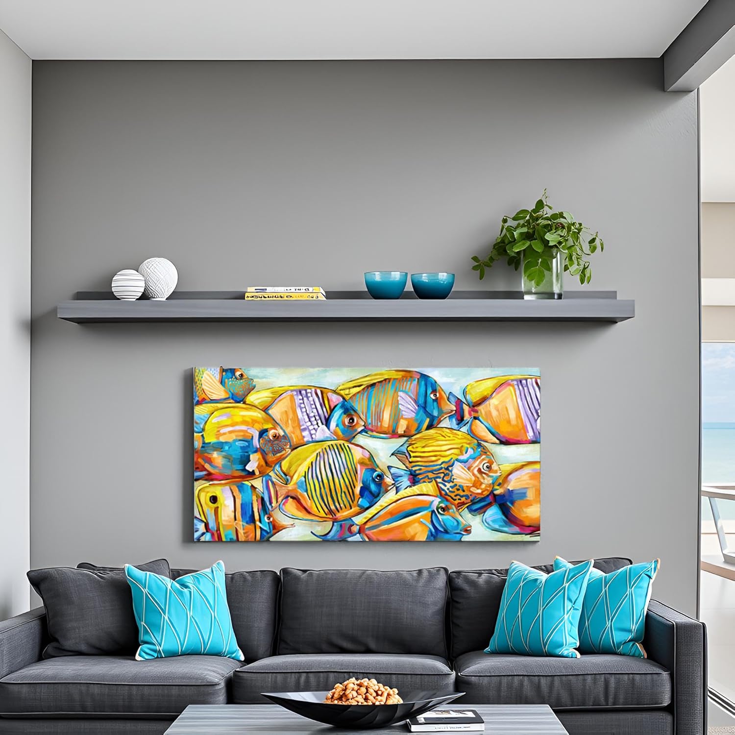 LevvArts Tropical Fish Wall Art Paintings Colorful Abstract Sea Animal Fish Pictures on Canvas Modern Home Living Room Bedroom Decor 24"x48"