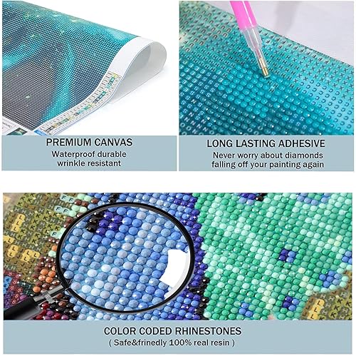 Miniatura 7 de QAZWSX Kits de pintura de diamantes de cerezo en flor de cerezo, pintura de diamantes redondos completos para adultos y niños, para decoración de