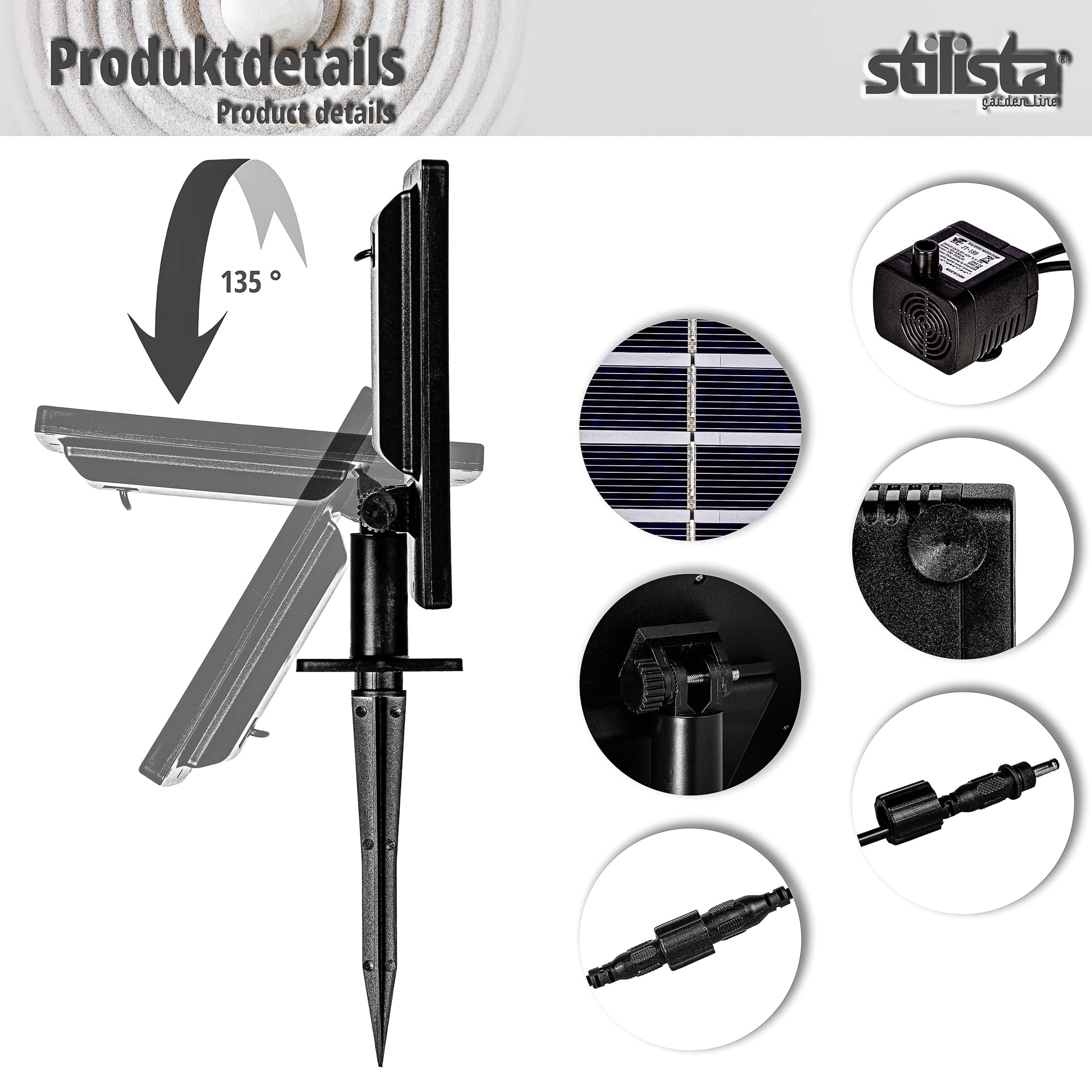 STILISTA Solarpumpe 2,8 W, Förderhöhe bis 100 cm, Fördermenge bis 350 l/h