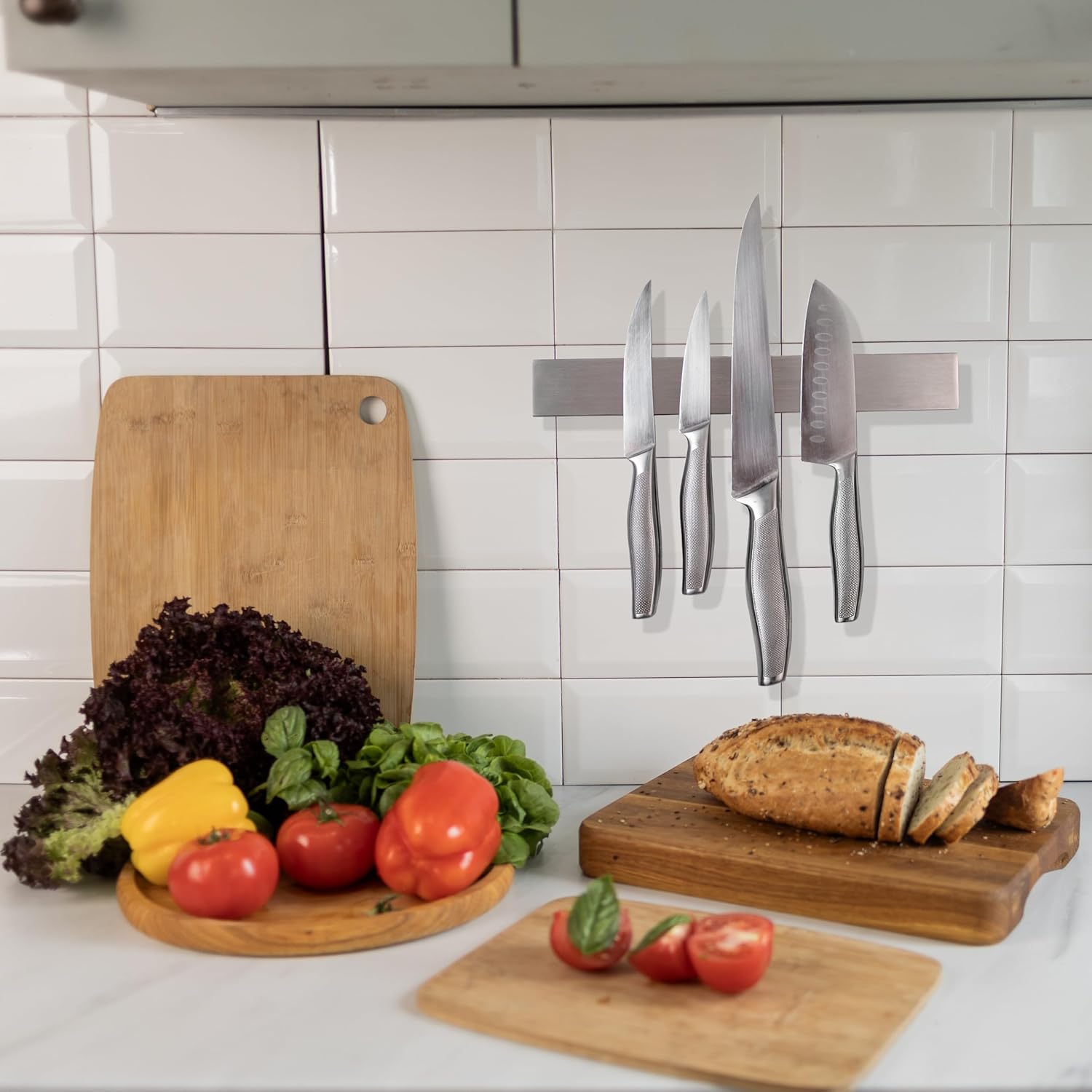 Premium Magnetic Knife Strip for Wall no Drilling – 12 Inch Stainless Steel Magnetic Knife Holder with Neodymium Magnet Strong Adhesive Tape - Lightweight Kitchen Magnet Knife Bar