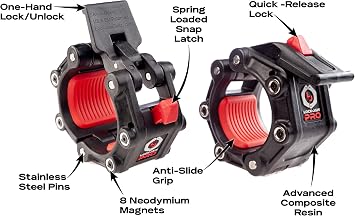 Lock-Jaw PRO 2 Barbell Collars with Magnets Barbell Clamps - 1 Pair Heavy Duty Bar Clamps for 2 & 50mm Olympic Bars Secure Weight Bar Clamps for Strength Training & Home Gym Accessories