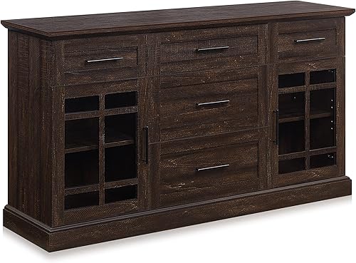 Miniatura 7 de BELLEZE Astorga - Mesa consola de buffet, mueble multimedia versátil con cajones y estantes ajustables, 58 pulgadas, color café expreso