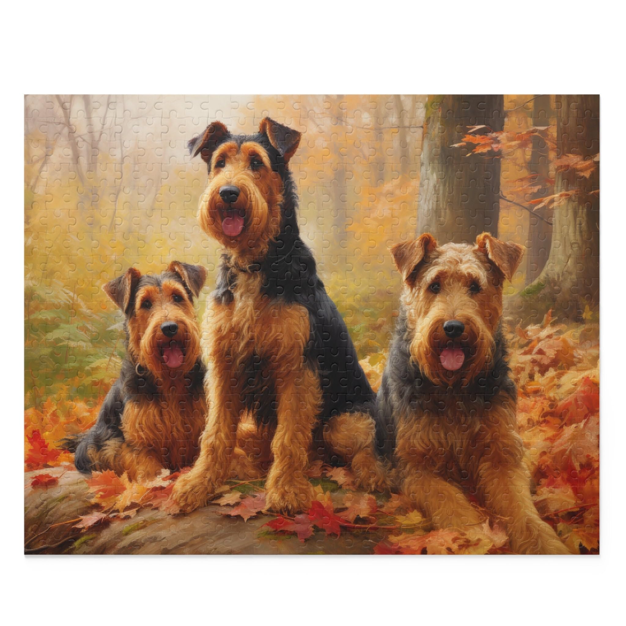 Jigsaw Puzzles 1000 Piece for Adults - Dogs in Forest - Airedale Terriers In Autumn Park Fun Puzzle Educational Family Game Toys Adults Home Decoration Colorful Puzzle Gifts