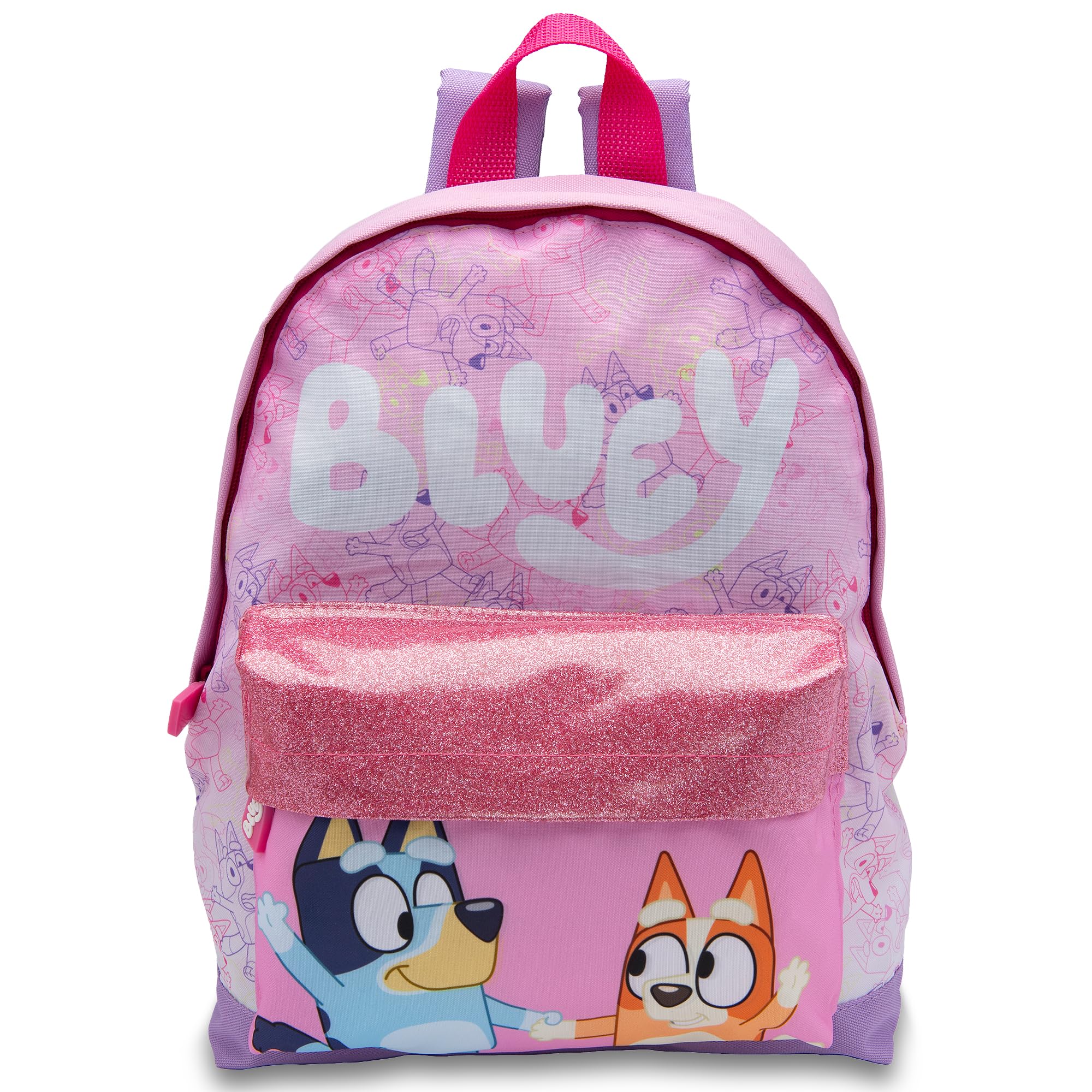 Bluey Girls Pink Kids Backpack Preschool Childrens Bag Nursery Rucksack With Glittery Front Pocket