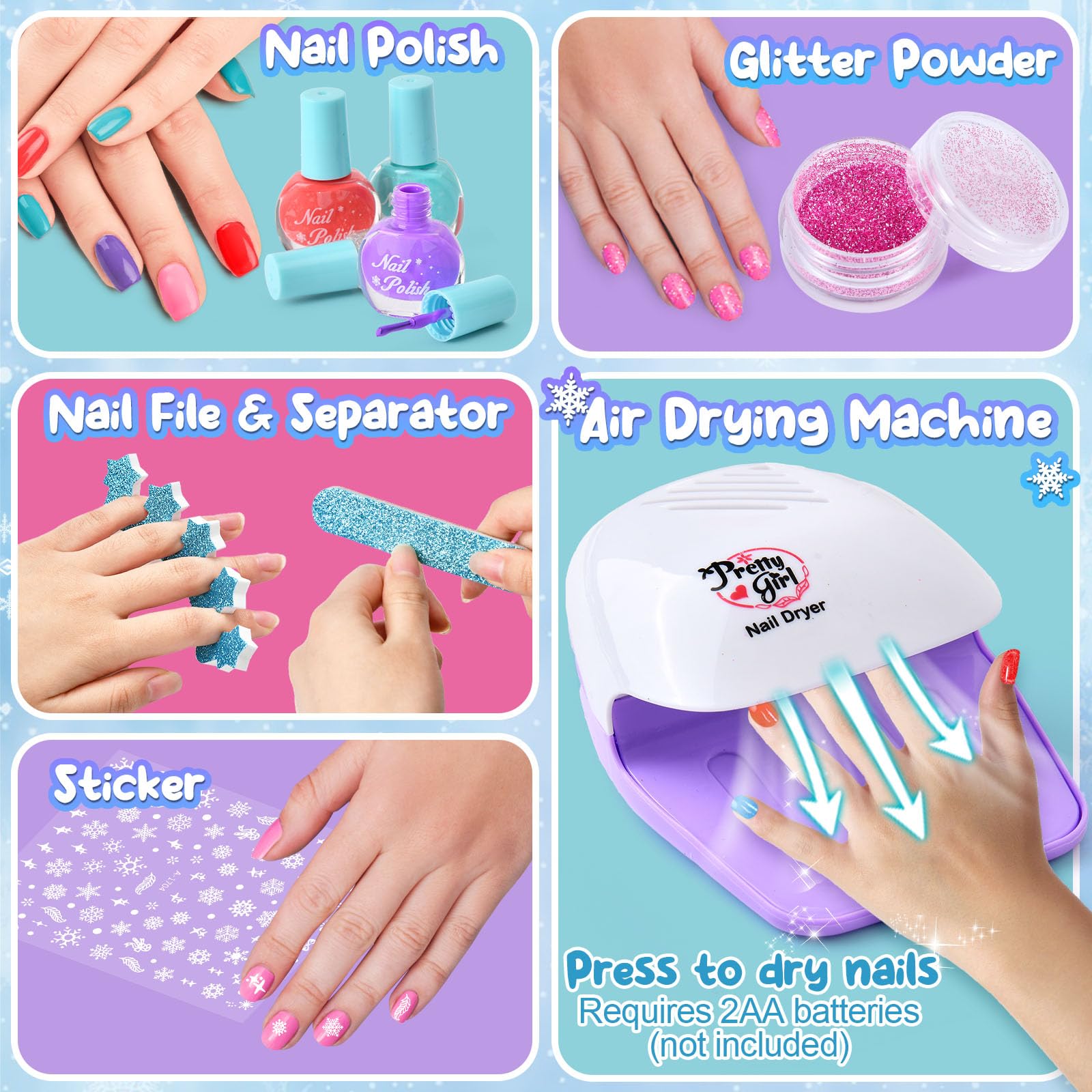 G.C Reine des Neiges Jouet Cadeau Fille 4 5 6 7 8 Ans, Kit Maquillage Enfant Fille avec Séchoir à Ongles Vernis à Ongles Tatouage Paillettes, Coffret Maquillage Nail Art Cadeau