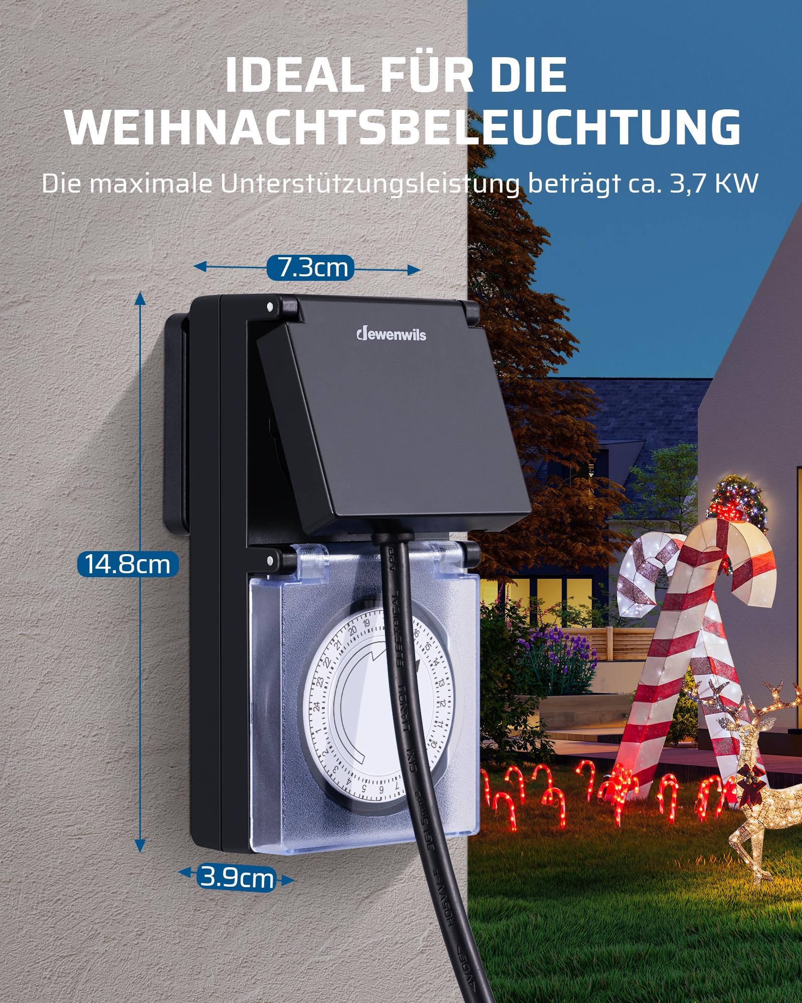 DEWENWILS Timer meccanico da esterno, Timer analogico da esterno con protezione impermeabile IP44, a prova di bambino e protettivo per giardino