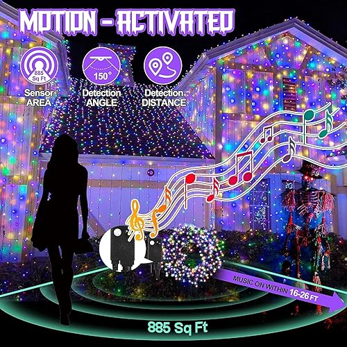 Miniatura 4 de HAYATA 300 luces LED de cortina de Halloween, 9.8 pies x 9.8 pies, 30 V, enchufable, tira de luces de Halloween para exteriores, decoración de