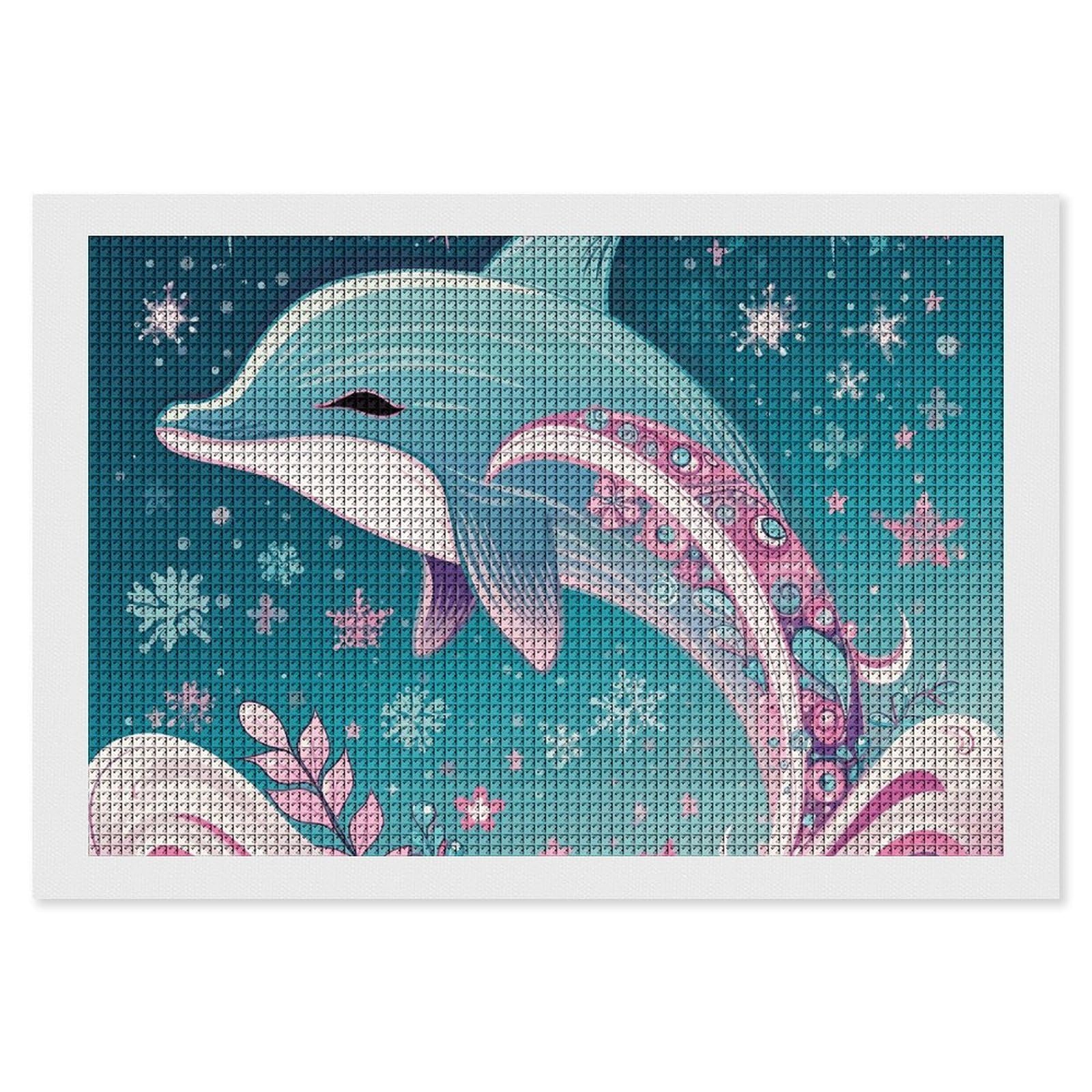 Diamond Painting Kits for Adults - DIY Diamond Art Kits for Beginners - Full 5D Paint Drill Diamond Dots Paintings- Cute Dolphin Snowflake Diamonds Pictures Gem Art and Craft Wall Decor 8"x12"