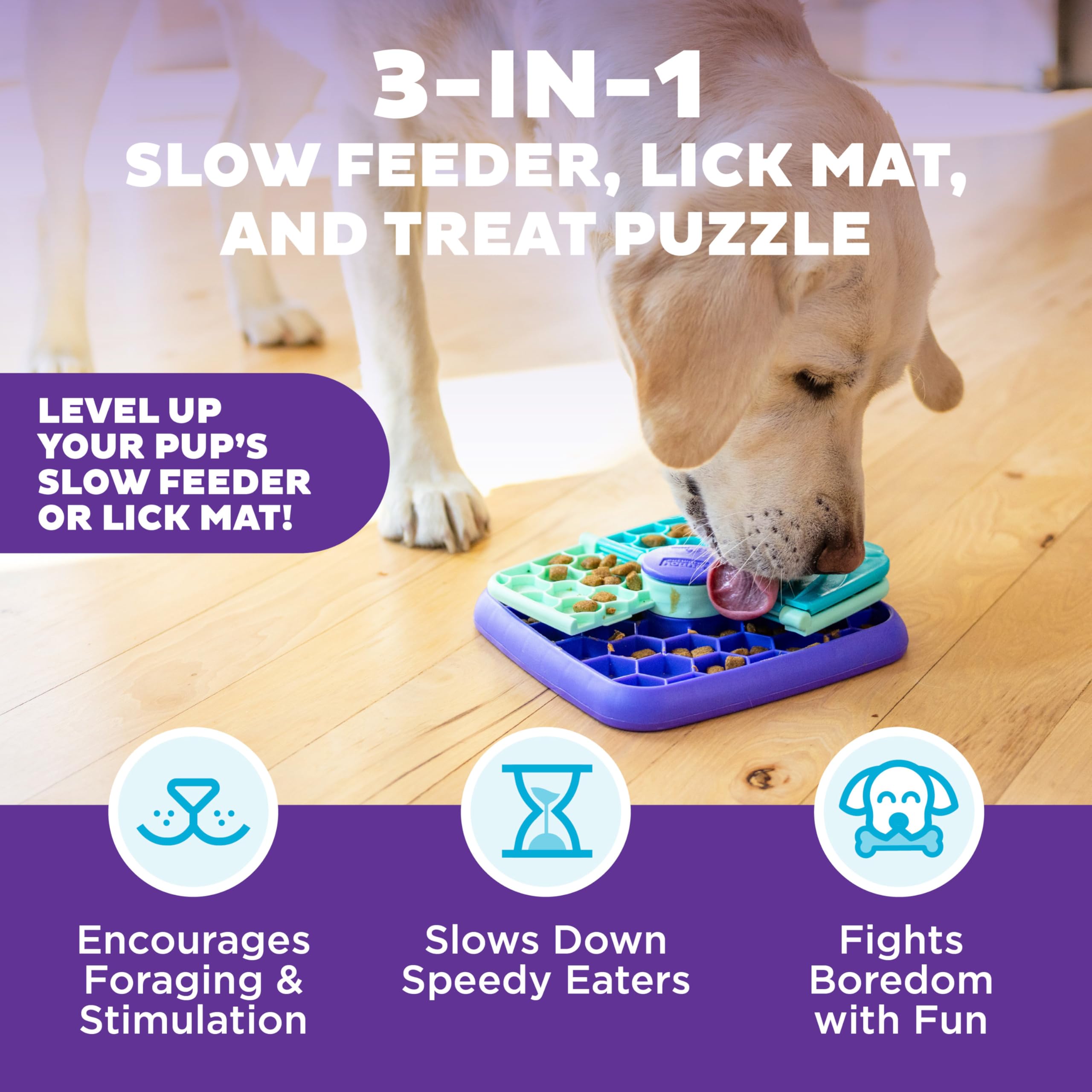 Outward Hound by Nina Ottosson Lick N’ Flip 3-in-1 Interactive Dog Puzzle Toy, Lick Mat & Slow Feeder – Calming Enrichment for Small & Medium Dogs, Holds 1 Cup of Wet of Dry Food, 7.4 in x 7.4 in - image 2
