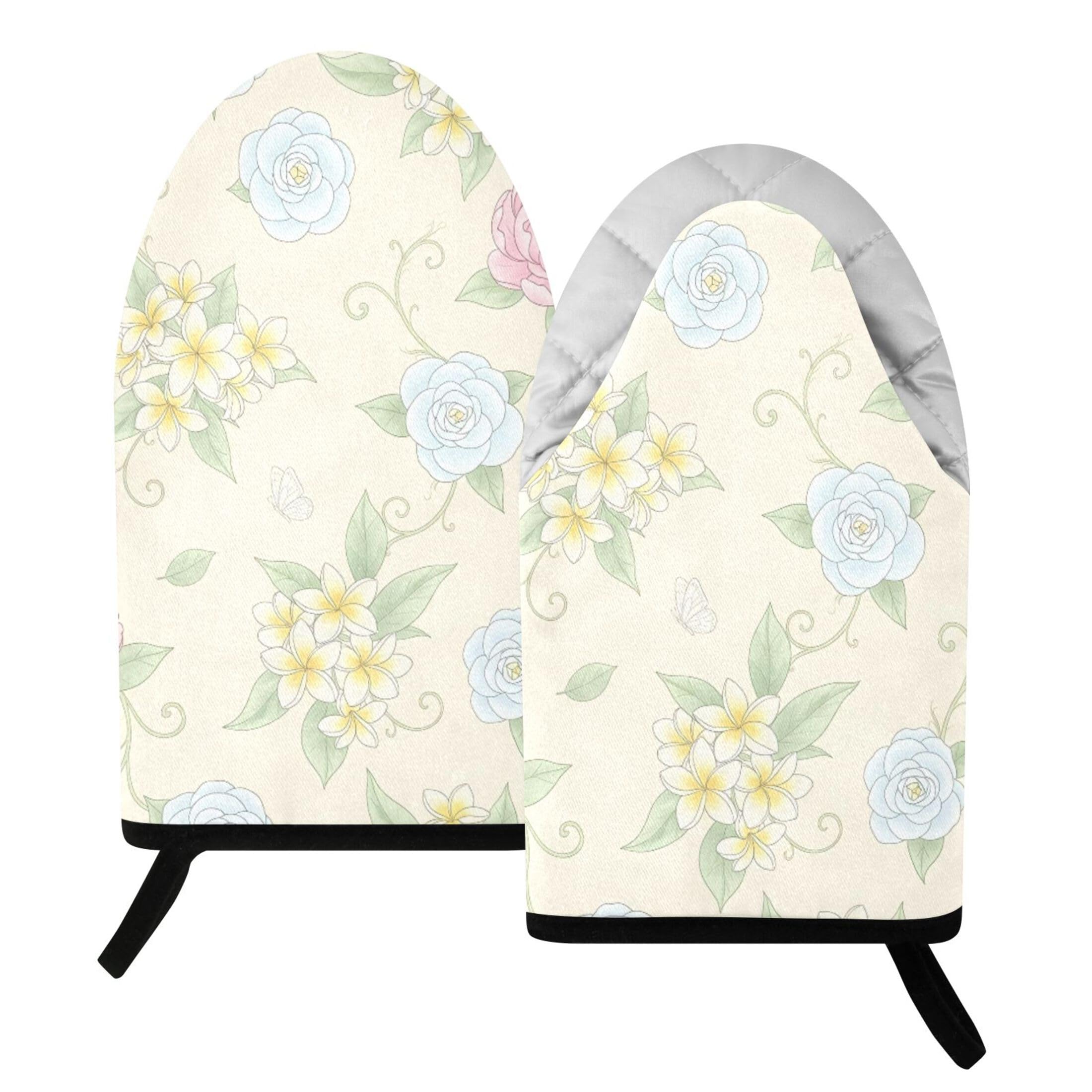 Fuauuyl Oven Mitts Heat Resistant Kitchen Gloves, Watercolor Flowers Classic Oven Gloves with Hanging Loop for Baking BBQ Cooking Grilling, 1 Pair, 9.5 in