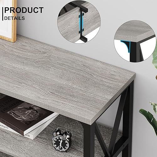 Miniatura 21 de LVB Mesa de sofá rústica, mesa consola de granja para sala de estar, mesa de entrada de pasillo con almacenamiento, mesa de entrada para vestíbulo,