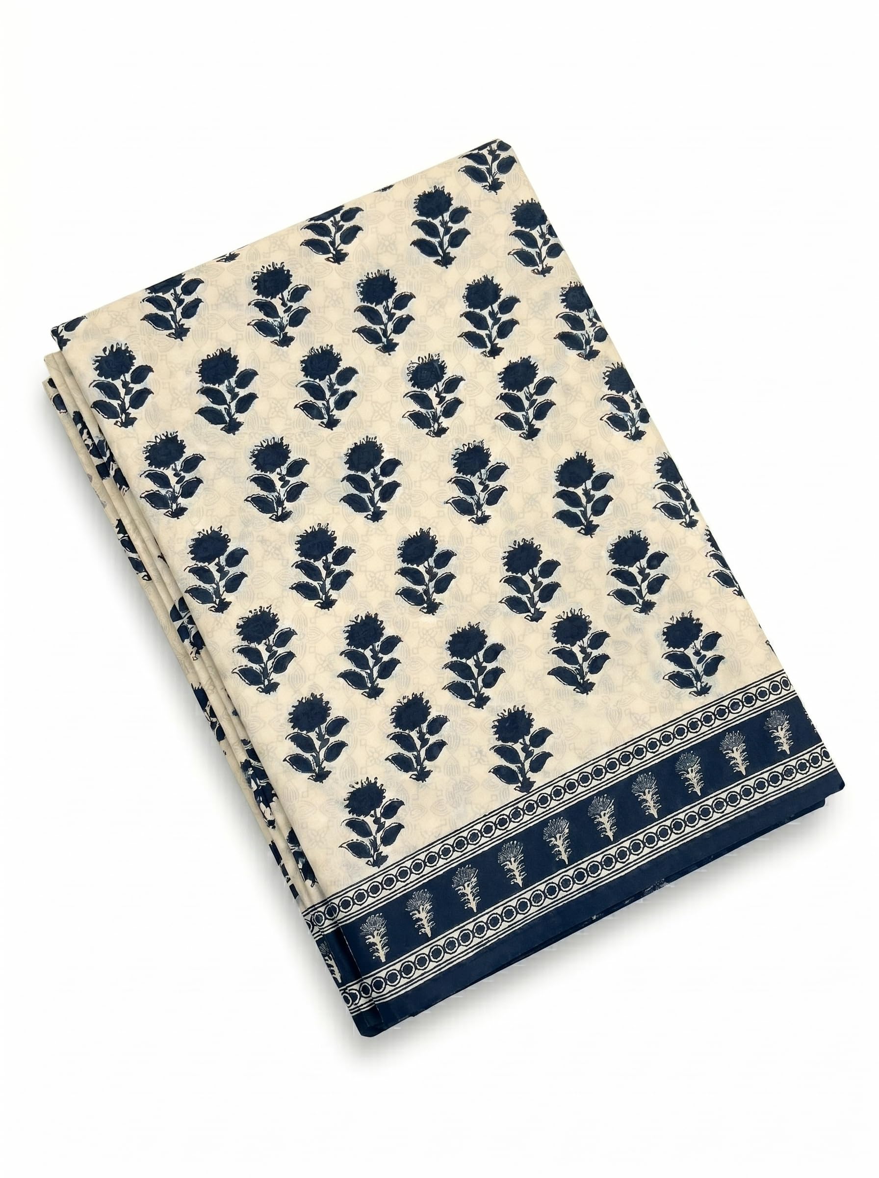 shaivra Women's Pure Cotton Sanganeri Jaipuri Hand Block Print Unstitched Kurta Fabric, Traditional Floral Booti Dress Material with Border (Beige & Indigo Blue, 2.5 Meter)-picture-47