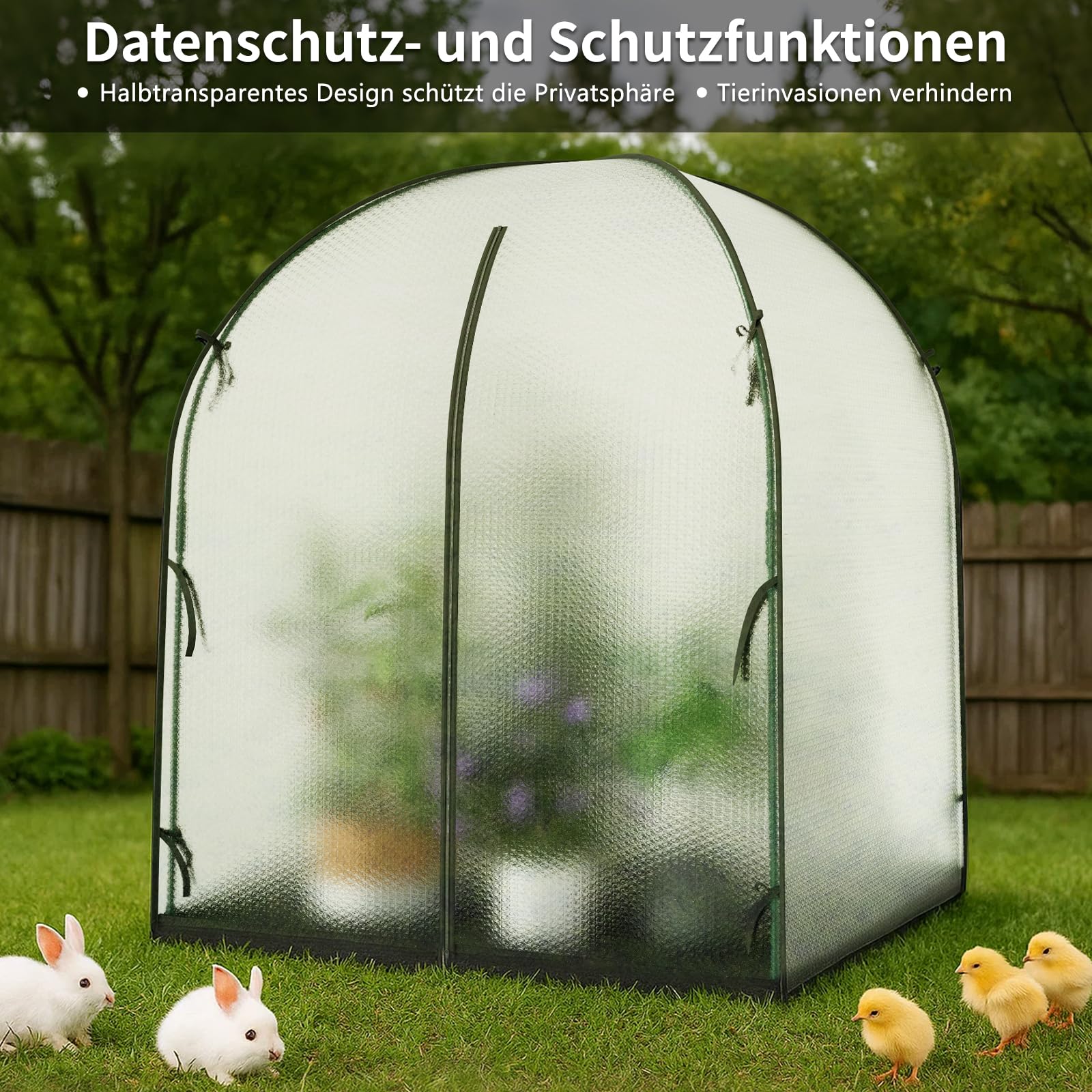 SUNYRISY Gewächshaus Tomatengewächshaus Foliengewächshaus für Balkon Outdoor, 3-lagige Blasenfilm Winterfest, UV-Beständig, mit Wasserdicht Bodenmatte, 150 x 150 x 190 cm