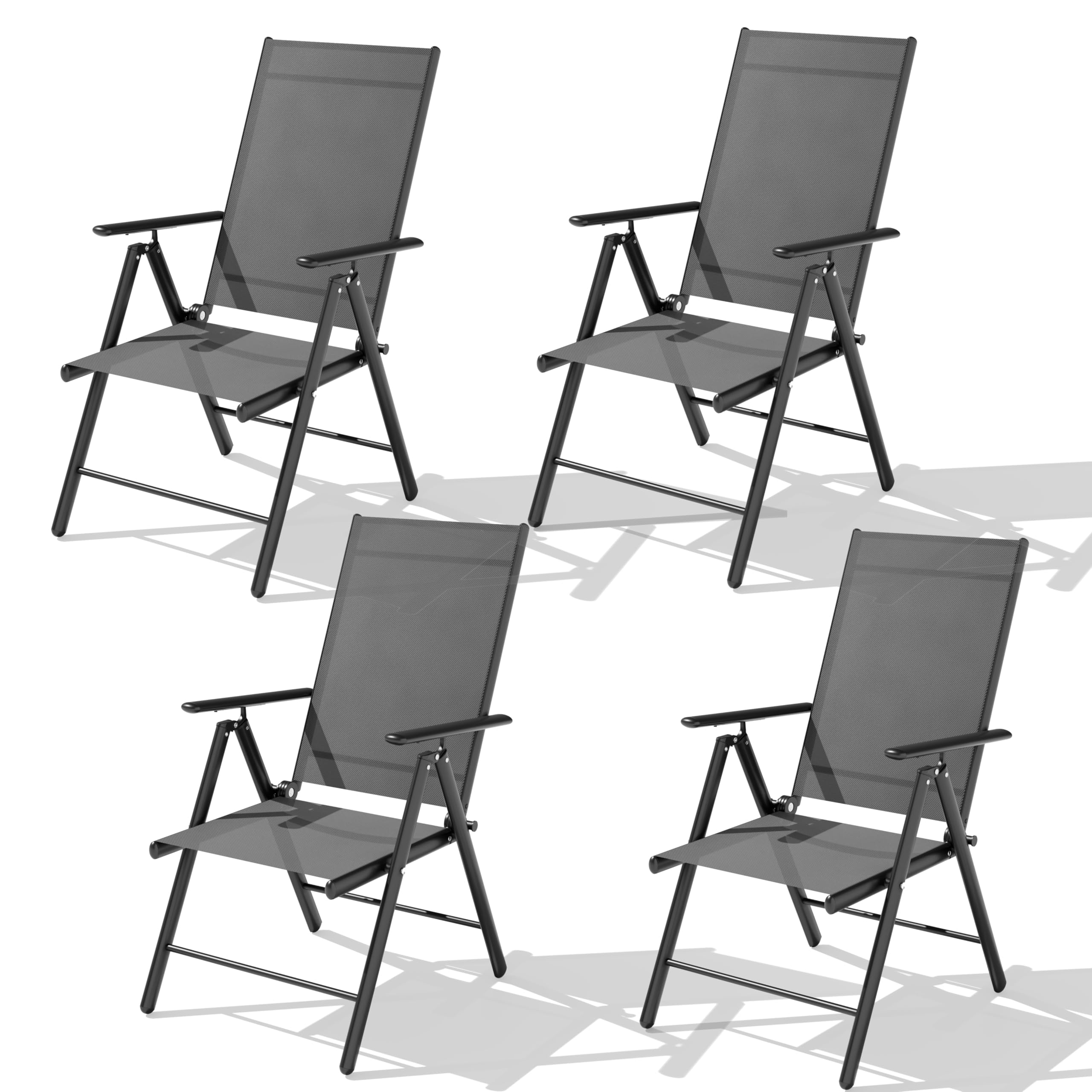 ALAULM Klappbare Gartenstühle 4er-Set, 7-stufig verstellbare Hochlehne & Armlehnen, wetterfestes Textilene, Terrasse Garten Balkon