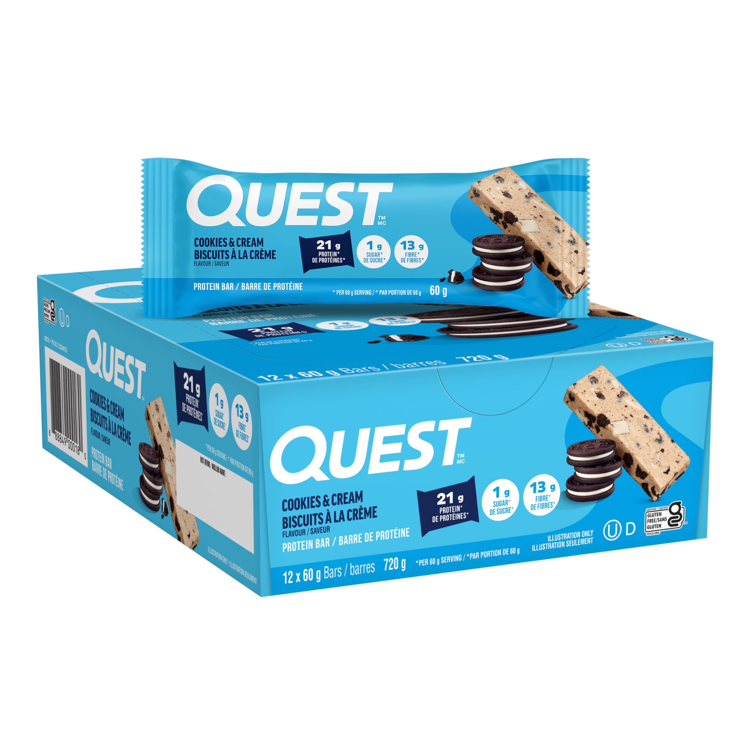 Quest Nutrition Cookies &amp; Cream Protein Bars, 21g Protein, 12 Count