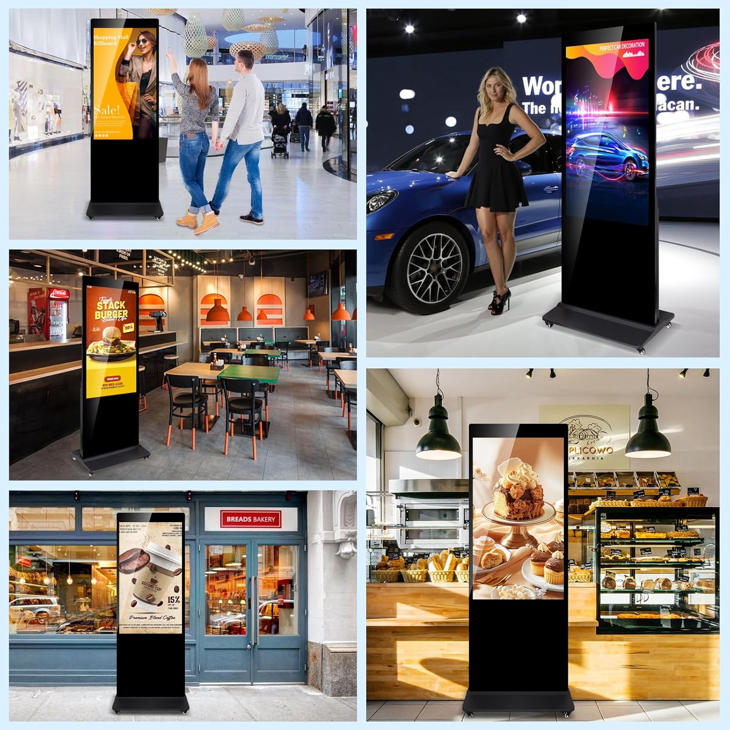 Examples of digital signage kiosk usage in various environments
