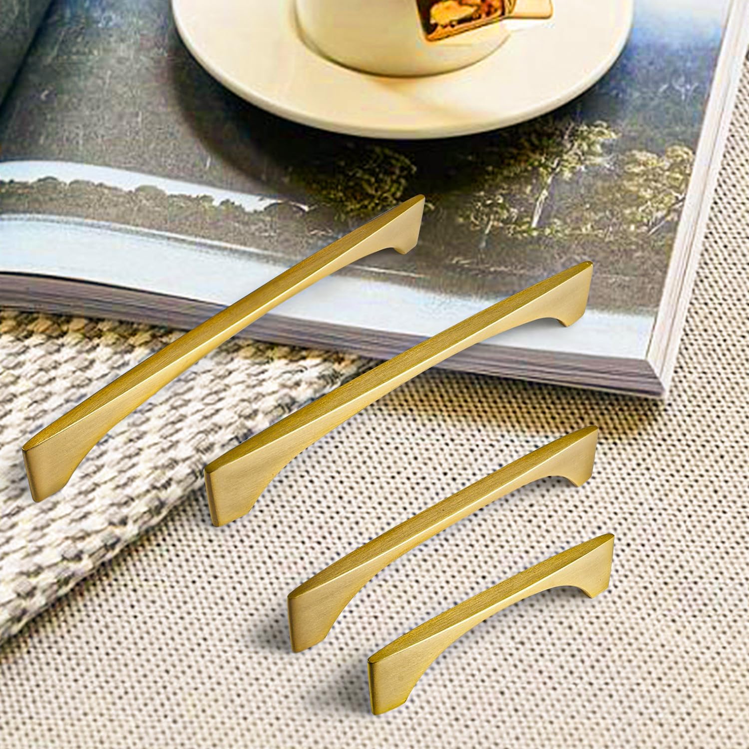 8 Pack 5 Inch Hole Centre Vintage Retro Antique Cabinet Drawer Pulls Handles for Dresser Drawers Bathroom Cabinet Hardware, Brushed Brass, L