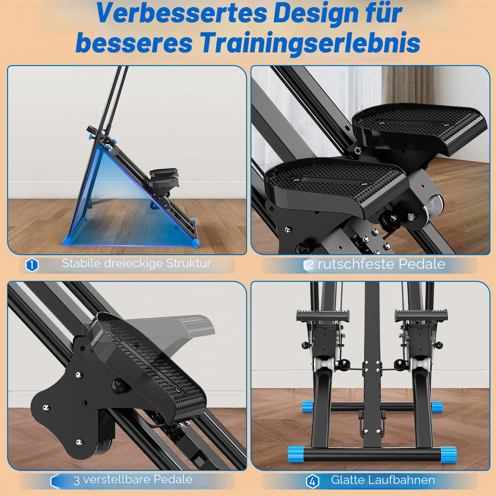 Klettermaschine, Treppensteiger für Heim-Fitnessübungen, zusammenklappbar, vertikale Klettermaschine für Ganzkörpertraining, 136 kg Tragkraft, Weiß