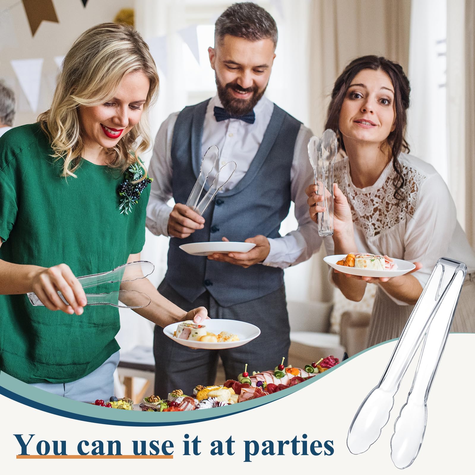 50 pinzas de plástico para servir a granel, pinzas de plástico de 9 pulgadas, pinzas desechables para servir, pinzas de ensalada de plástico resistente para bufés de cocina, barbacoa, eventos,