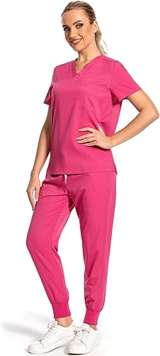 Conjunto de uniforme médico para mujer, camiseta con cuello en V y pantalones deportivos con 6 bolsillos, ropa de trabajo de enfermera