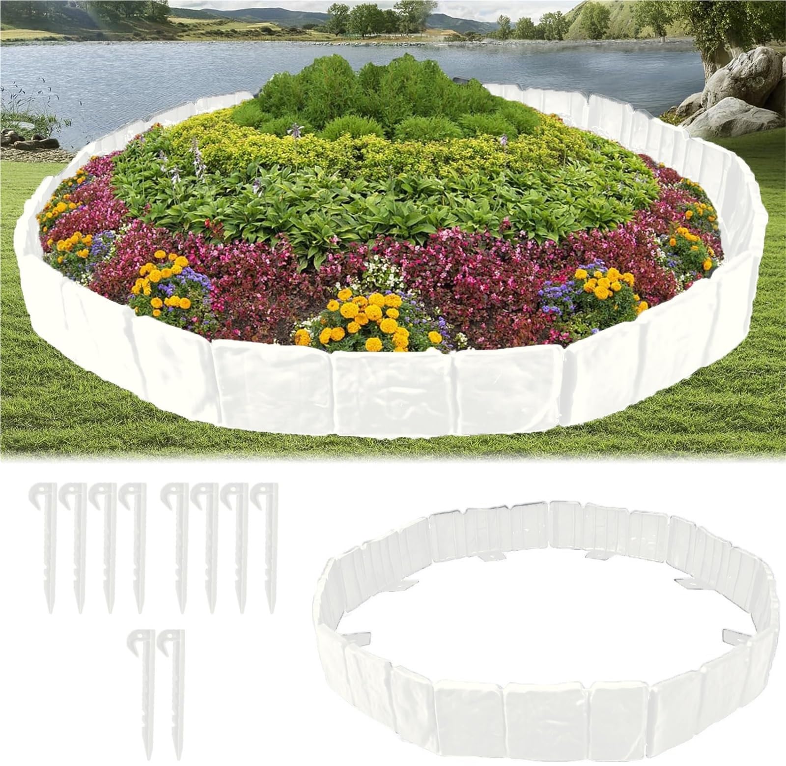 Valla Jardin Exterior 5pcs 24.5×10cm Garden Lawn Edging Border with Strong Securing Pegs Flexible Landscape Decor(Black)
