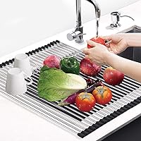 Vista 8 de SunCleanse Escurridor de platos enrollable, escurridor de platos sobre el fregadero, escurridor de platos de cocina, tapete plegable para fregadero