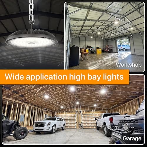 Miniatura 6 de Paquete de 4 luces LED de alta bahía de 200 W, 30000 lm, 5000 K UFO High Bay Led Shop Lights ETL Listed US Hook 5' Cable Plug, 800W MHHPS Eqv.