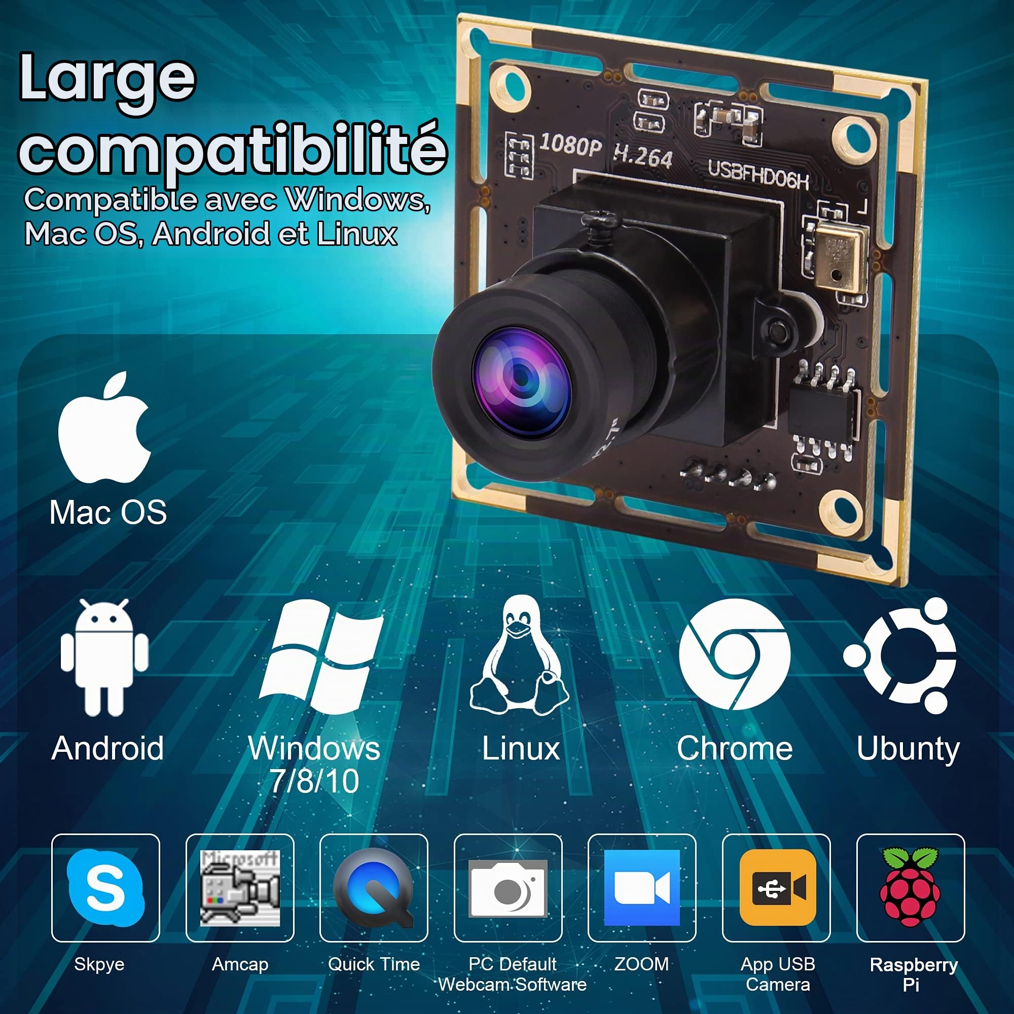 Module de caméra USB ELP 1080p Basse lumière pour Ordinateur avec Microphone, capteur d'image Couleur CMOS IMX323 2 MP, Objectif 3,6 mm, Plug and Play pour Windows, Linux et Mac OS