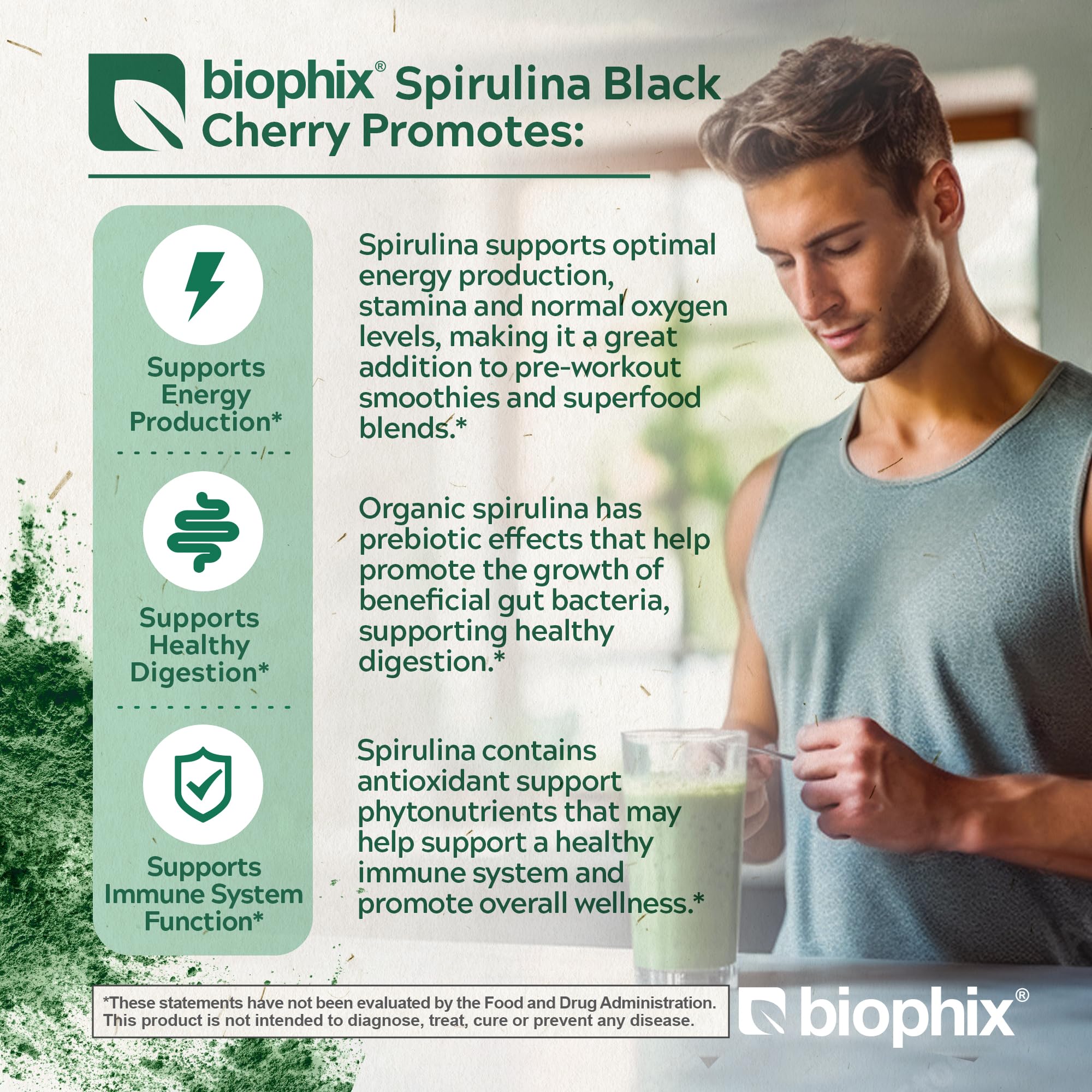 biophix Organic Spirulina Powder 2.2 lb Black Cherry Flavor - Protein-Rich Nutrient-Dense Superfood - Powerful Antioxidant - Supports Immune Health — Amazon image 2
