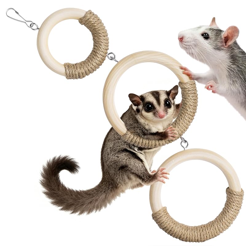 Brinquedo de Escalada com 3 Argolas de Madeira Mygeromon para Pequenos Animais – 42,5 cm