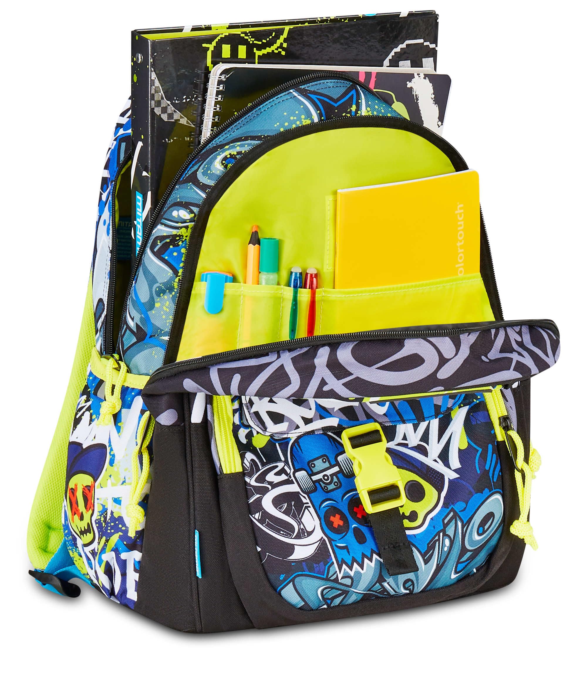 Mitama Zaino Scuola SCHOOL SKATE, New Plus, Triplo Scomparto, Tasche Porta Borraccia, Spallacci Ergonomici, Scuola Elementare Bambino, Media
