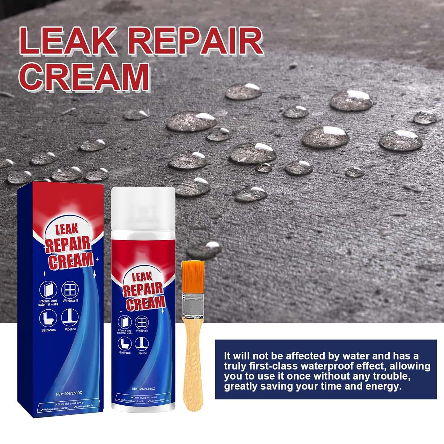 3PCS Leak Repair Cream Liquid Sealant with Brush, 100g Leak Sealer Waterproof Coatings, Waterproof Spray Sealants for Wall and Ceiling Leak Repair