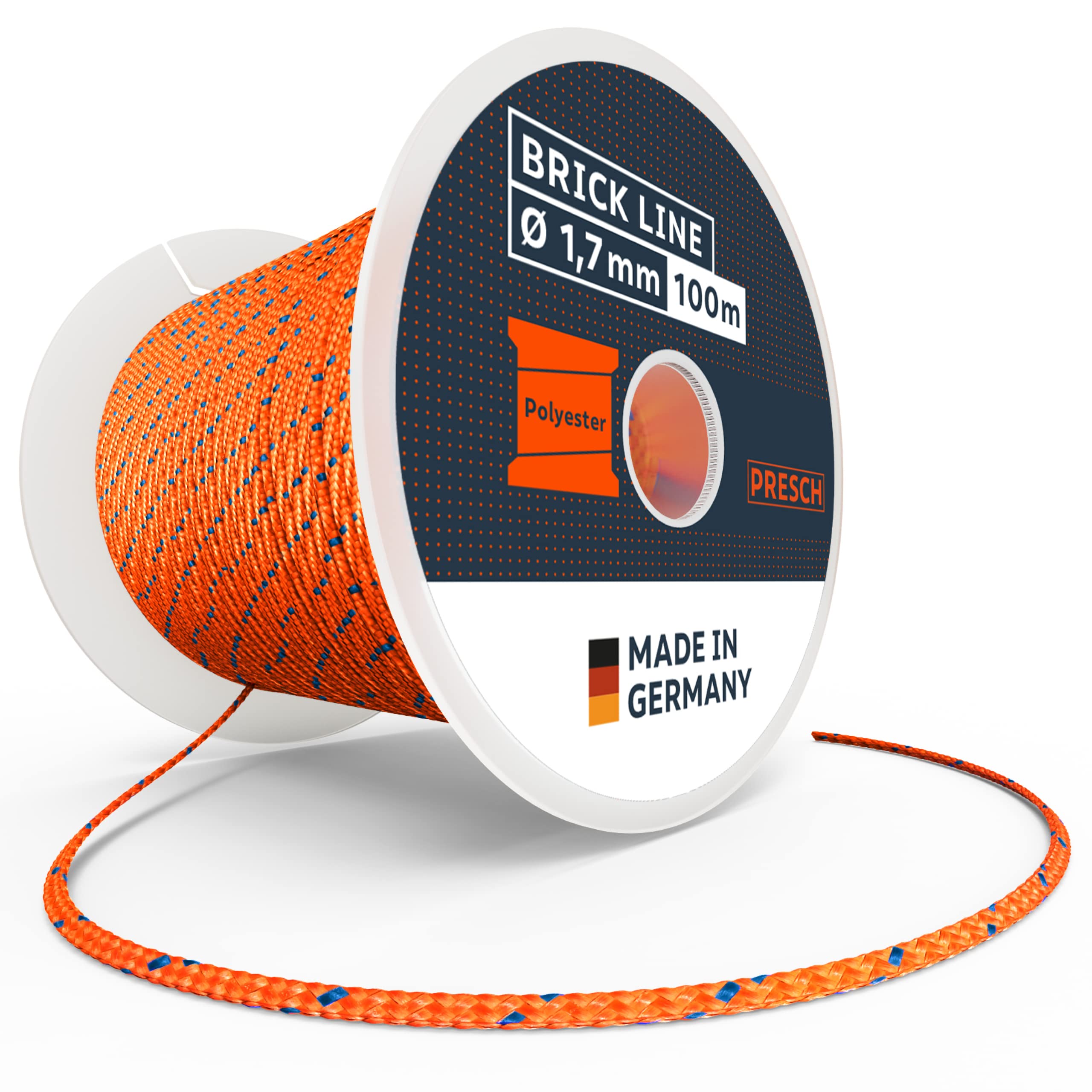 Presch String Line 100m - ⌀ 1,7mm - Polyester - Tear-resistant, weatherproof straightening mason's cord with spool - Knot-resistant construction - Extremely durable brick, builders line