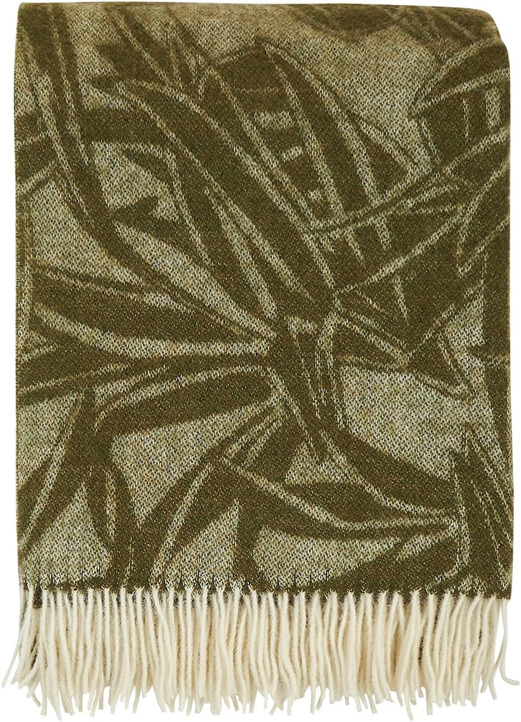 | Wool Blanket/Throw | 100% New Zealand Wool | Perfect for Home and Outdoors | Virgin Wool Blanket with Fringes 55"x79" (140 x 200 cm) (Olive Leaves)