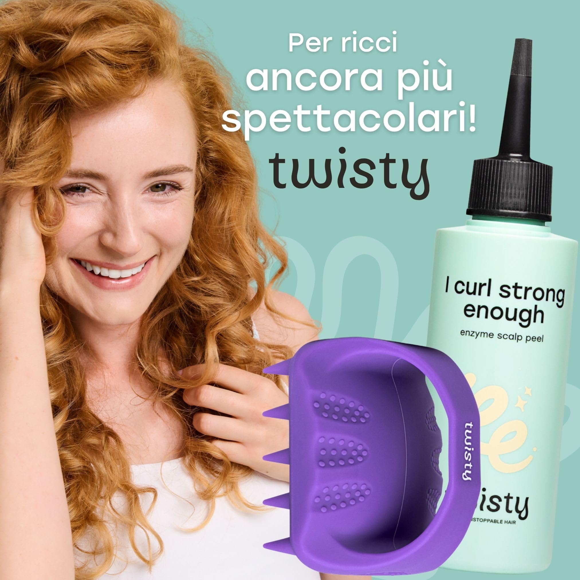 TWISTY Set Massaggiatore Cuoio Capelluto in Silicone + Peeling Enzimatico con acido glicolico AHA – Pulizia Profonda e Stimolazione