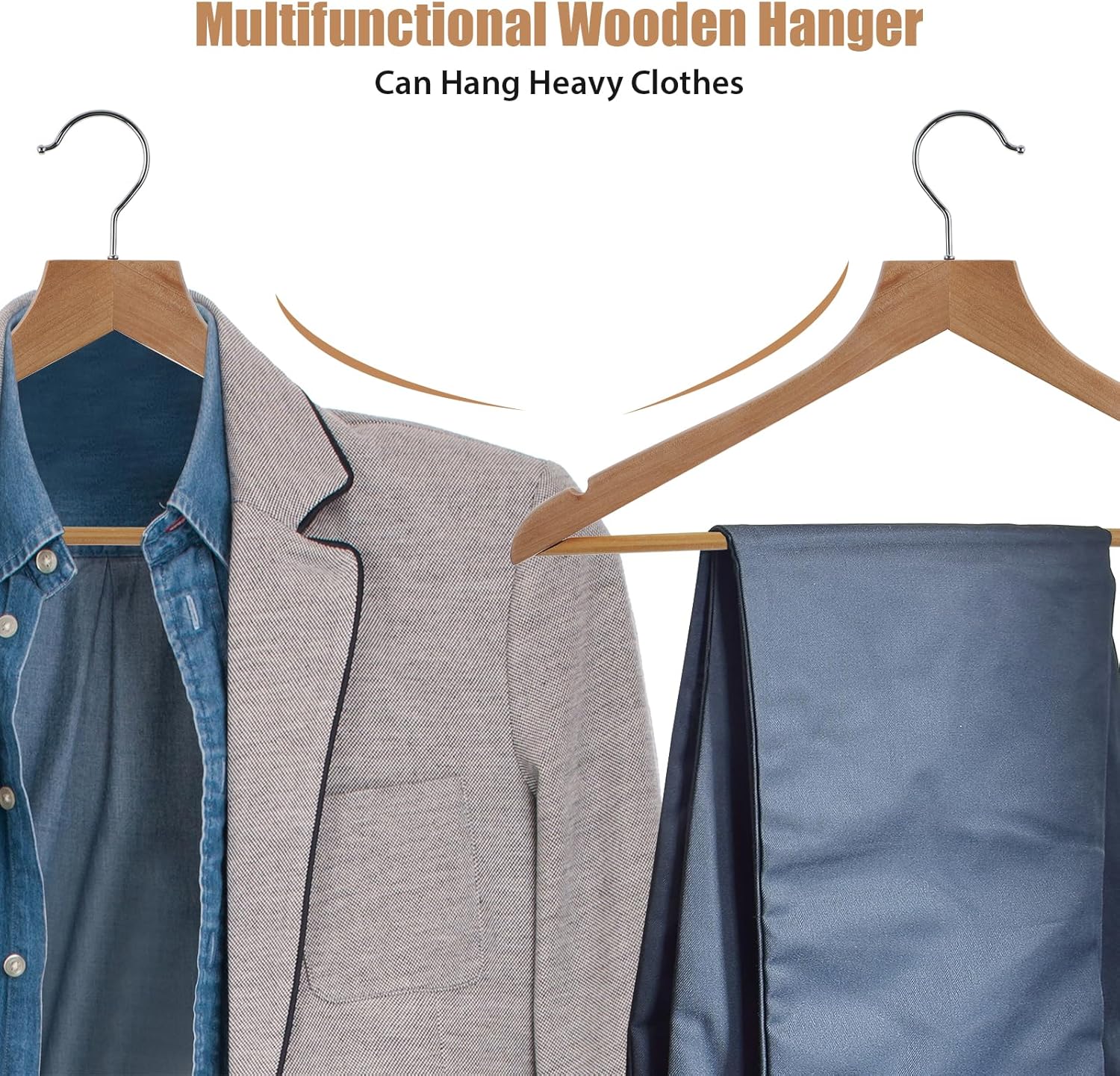 20-Pack Schima superba Hangers, Wooden Hanger, Heavy-Duty Wooden Hanger with Precisely Cut Grooves, Hangers for Shirts, Suits, Dresses