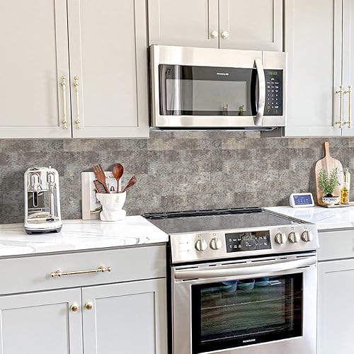 Miniatura 3 de STICKGOO Azulejos de metro de 5 hojas para despegar y pegar, azulejos de pared de PVC autoadhesivos, pizarra crudo para salpicaduras de cocina y baño