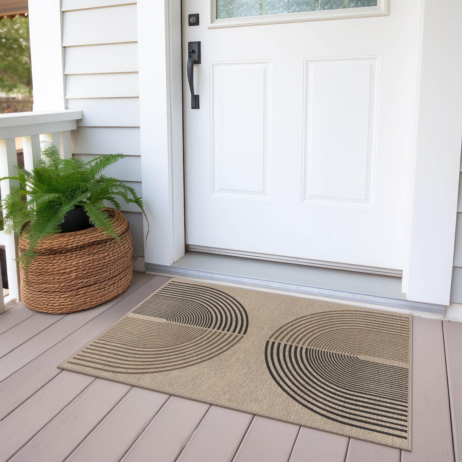 Rugalia Easy Jute Rainbow Entryway Rug, 2x3 Washable Non-Slip Indoor Outdoor Doormat, Neutral Boho Farmhouse Small Kitchen Rug Modern Abstract Throw Rugs for Entrance Bedroom Bathroom