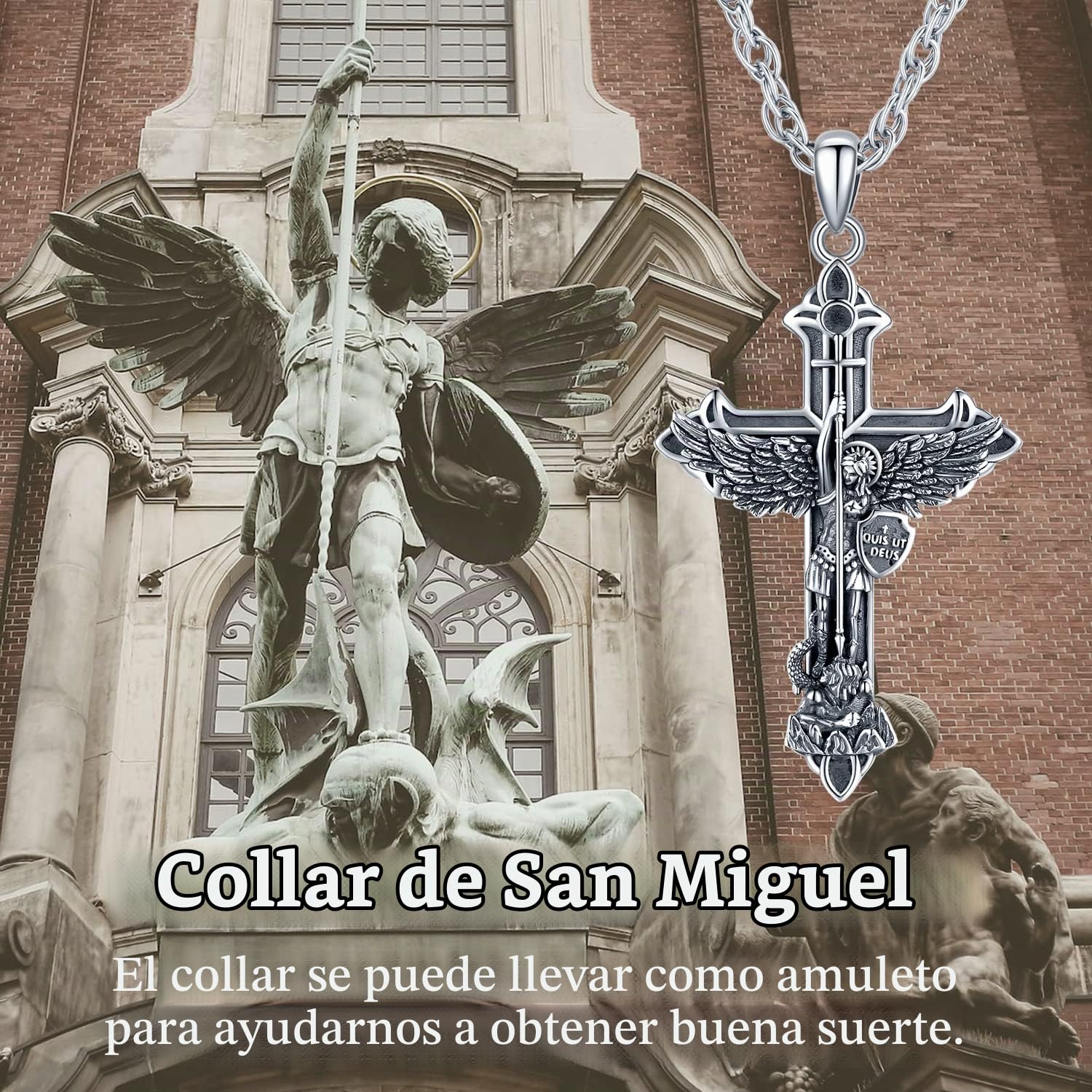 Collar de Arcángel Miguel/San Benito/San Cristóbal Colgante de plata de ley 925 Collares Joyería Amuleto Religiosas Regalos para Hombre Mujer