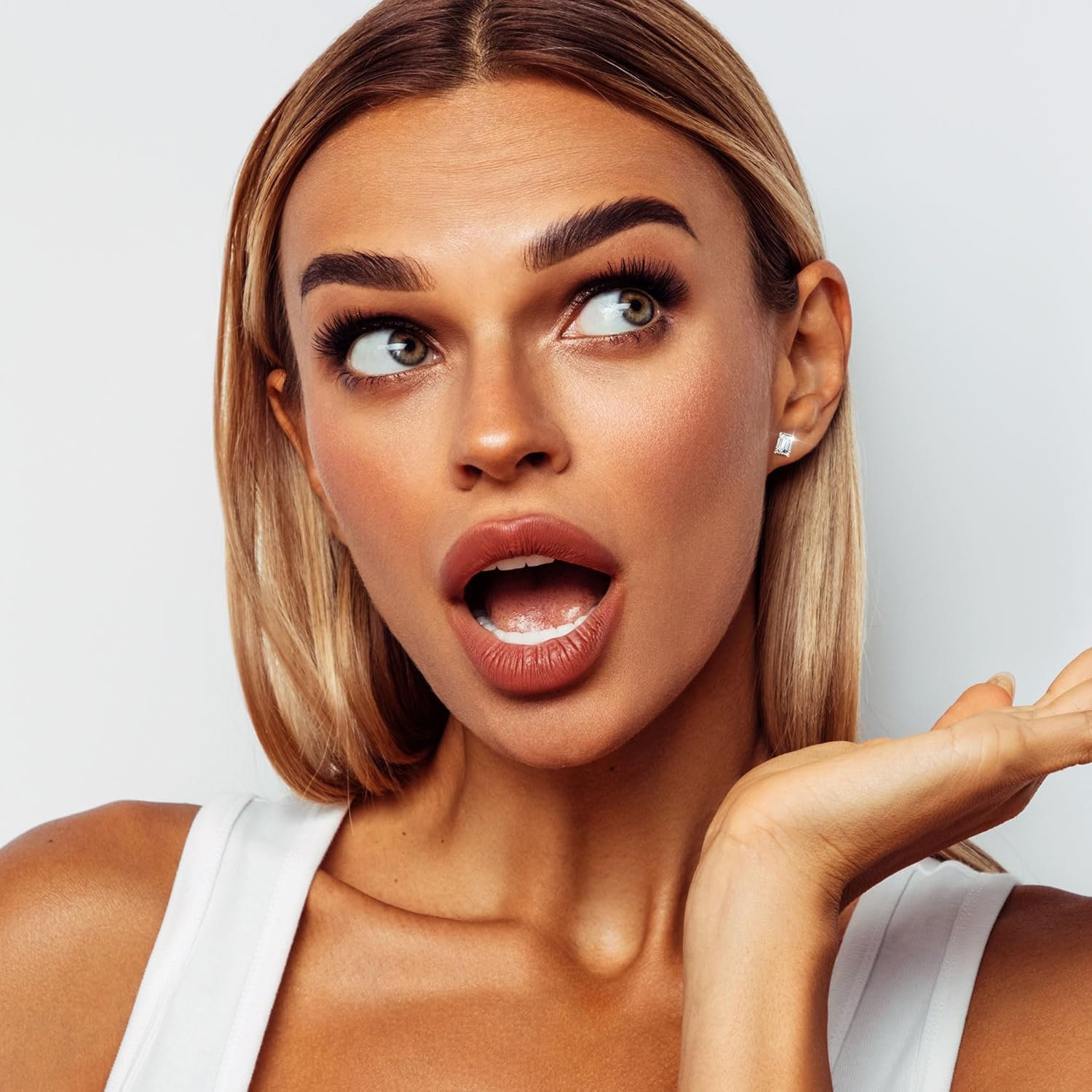 18K White Gold Plated Sterling Silver Emerald Cut Cubic Zirconia Stud Earrings Clear CZ Diamond Stud Earrings for Women Men Hypoallergenic - Image 4