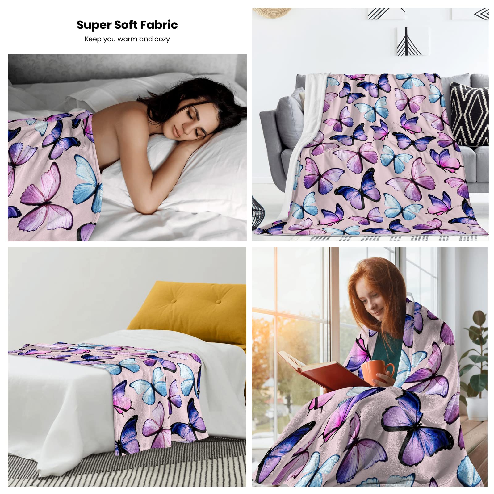 Schmetterlingsdecke Aus Flanell – Lila, Weich & Flauschig, Für Mädchen, Frauen, Als Geschenk, Ganzjährig Nutzbar