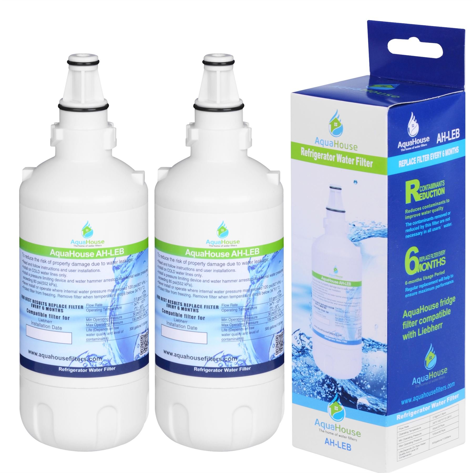 Aquahouse 2X Ah-Leb Water Filter Compatible With Liebherr 7440002, 7440000, 53-Wf-26Lr, 7731240, 7731240-00, 440002, Cnes Fridge Freezer