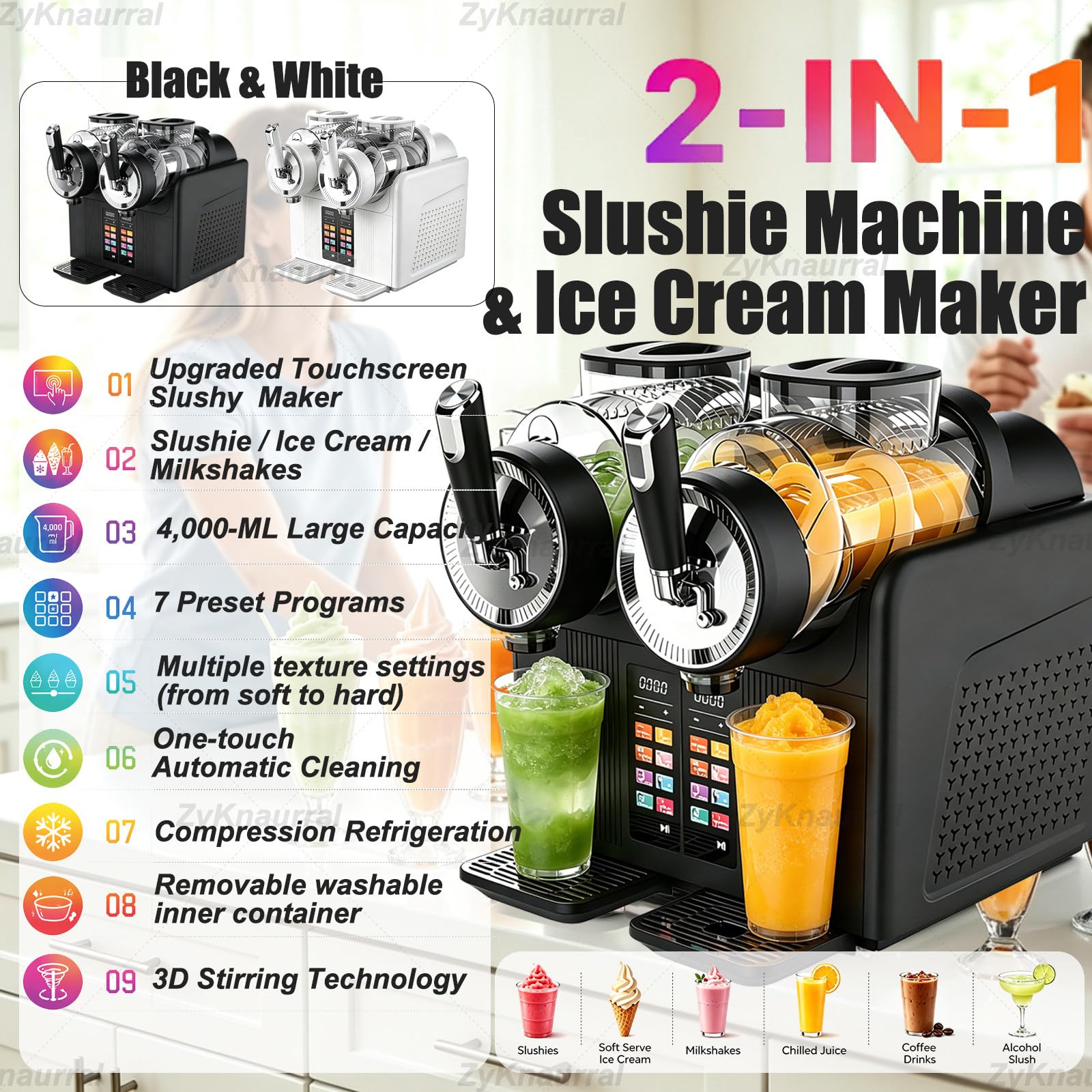 Bebidas Heladas Y Heladera Suave En 1 | 7 Programas | Granizados, Cócteles Helados, Batidos, Vino Helado, Sorbetes Y Helado Suave | Sin Hielo | Listo En 25 Minutos | Autolimpieza White