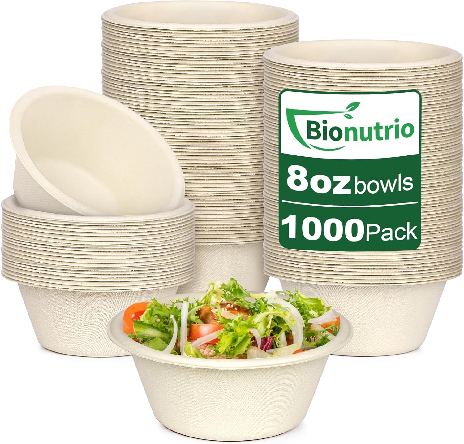 1000 Count 8 oz Paper Bowls Bulk, Small Disposable Compostable Bowls, Heavy Duty Natural Bagasse Bowls for Snacks, Fruits, Desserts, Microwave Safe Chili Bowls