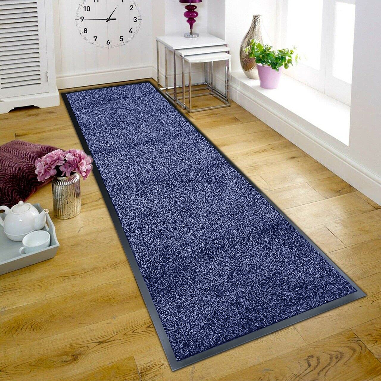 TrendMakers BLUE Cotton Pile Heavy Duty Black PVC Edge Pile Top Rubber Barrier Entrance Door Kitchen Utility Dust Floor Hall Hallway Runners Mats Rugs 50cm x 80cm | COTTON PILE — image 1
